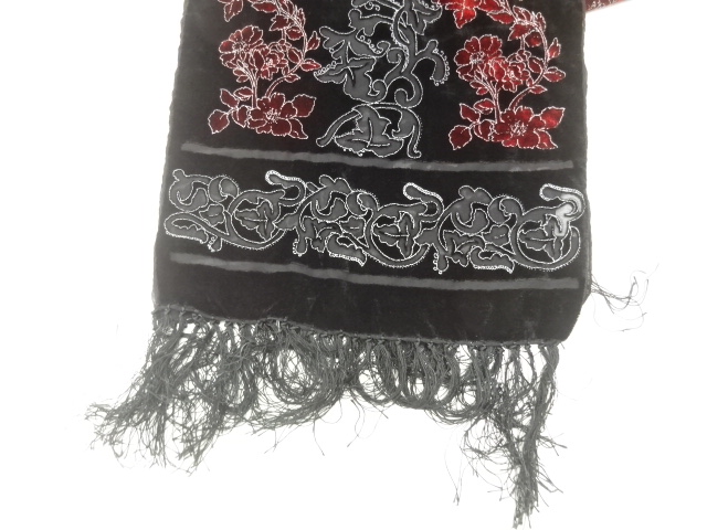  アンティーク　切りビロード花模様ショール